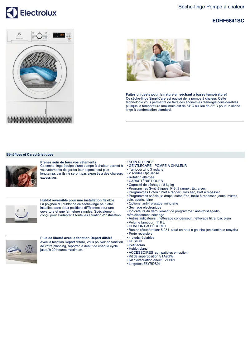 Page n°1 - Fiche technique Electrolux EDHF5841SC