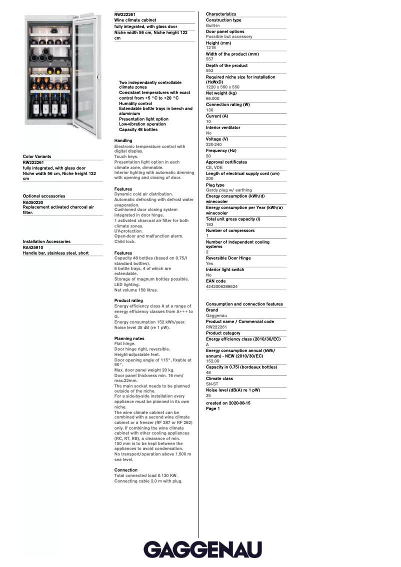 Image de la première page du manuel de l'appareil RW222261
