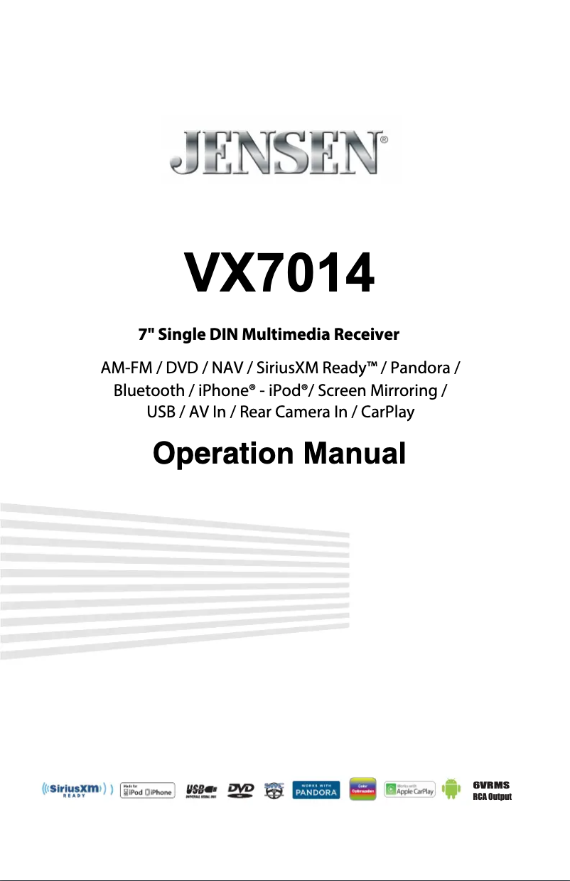 Page n°1 - Manuel utilisateur Jensen VX7014