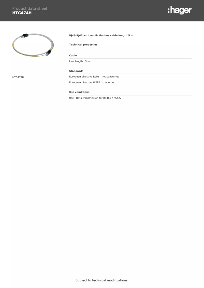 Page n°1 - Fiche technique Hager HTG474H