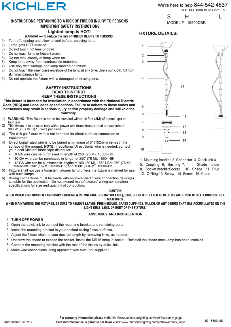 Page n°1 - Manuel utilisateur Kichler 15500CBR
