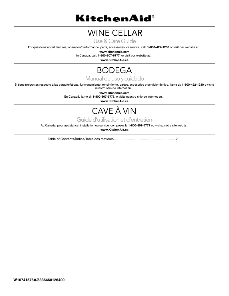 Page 1 de la notice Manuel utilisateur KitchenAid KUWR204ESB