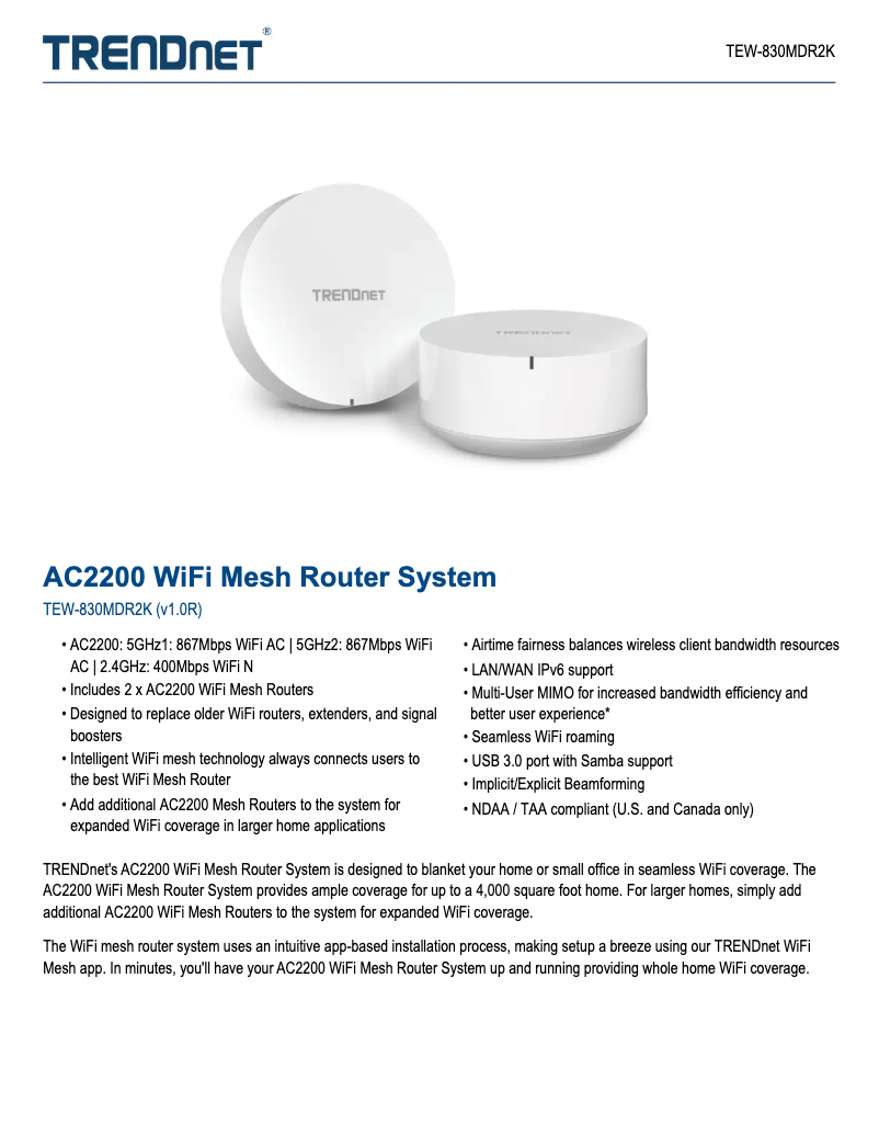 Page n°1 - Fiche technique TRENDnet TEW-830MDR2K