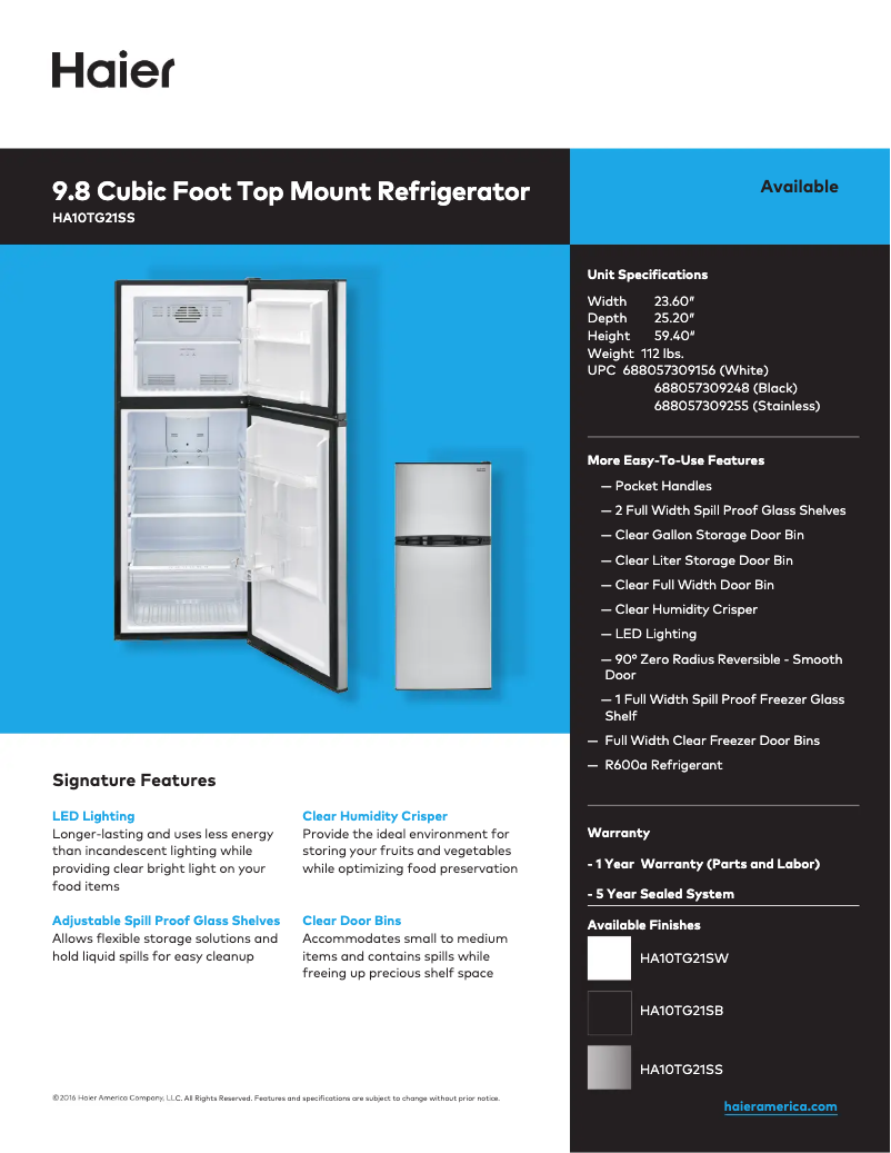 Page n°1 - Fiche technique Haier HA10TG21SB