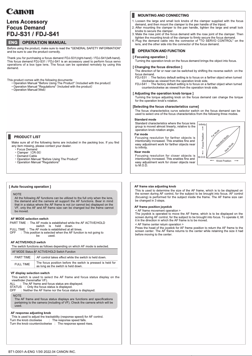 Page 1 de la notice Manuel utilisateur Canon FDJ-S41