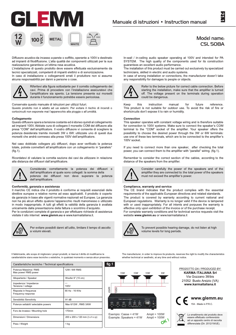 Page 1 de la notice Manuel utilisateur Glemm CSL 508A