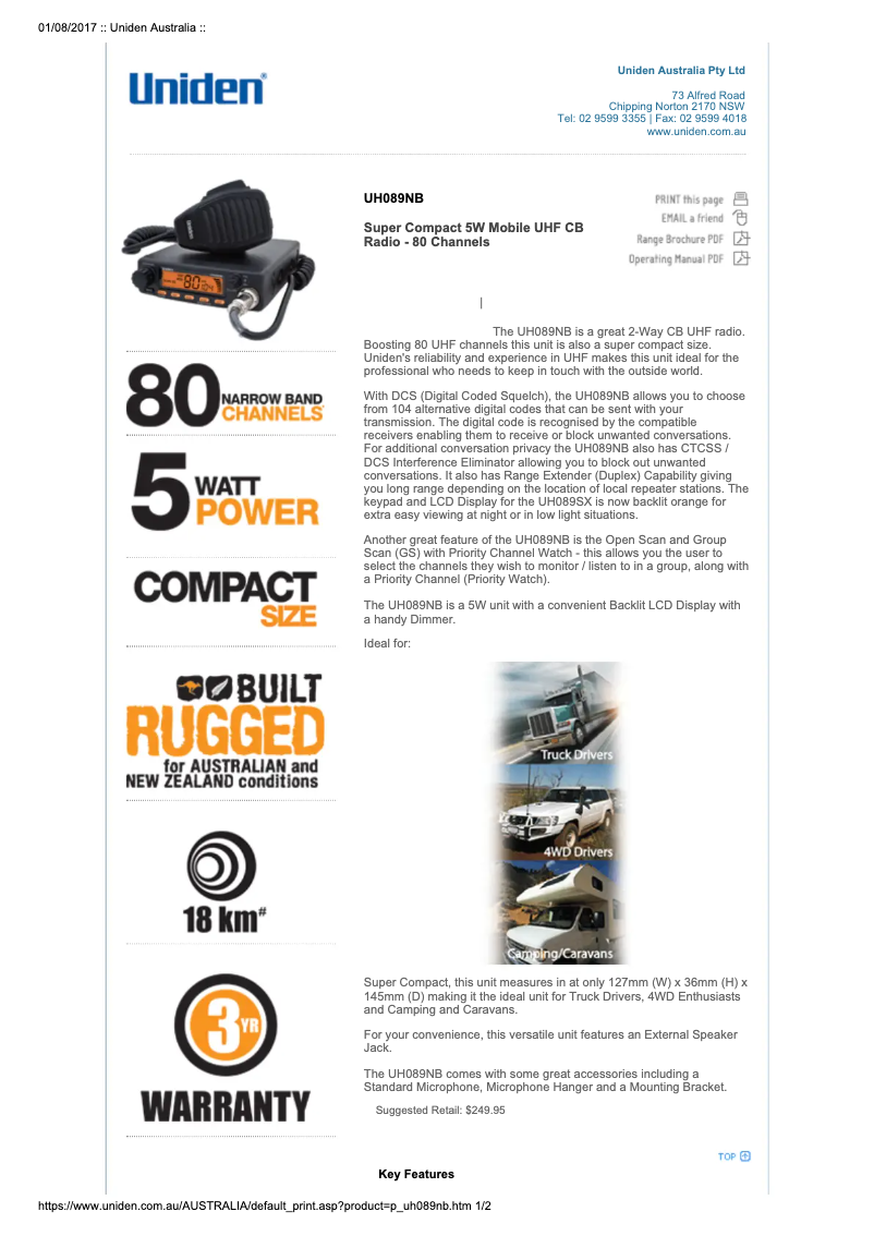 Page 1 de la notice Manuel utilisateur Uniden UH089NB