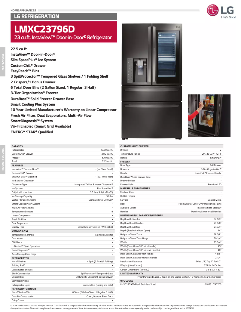 Page 1 de la notice Fiche technique LG LMXC23796D