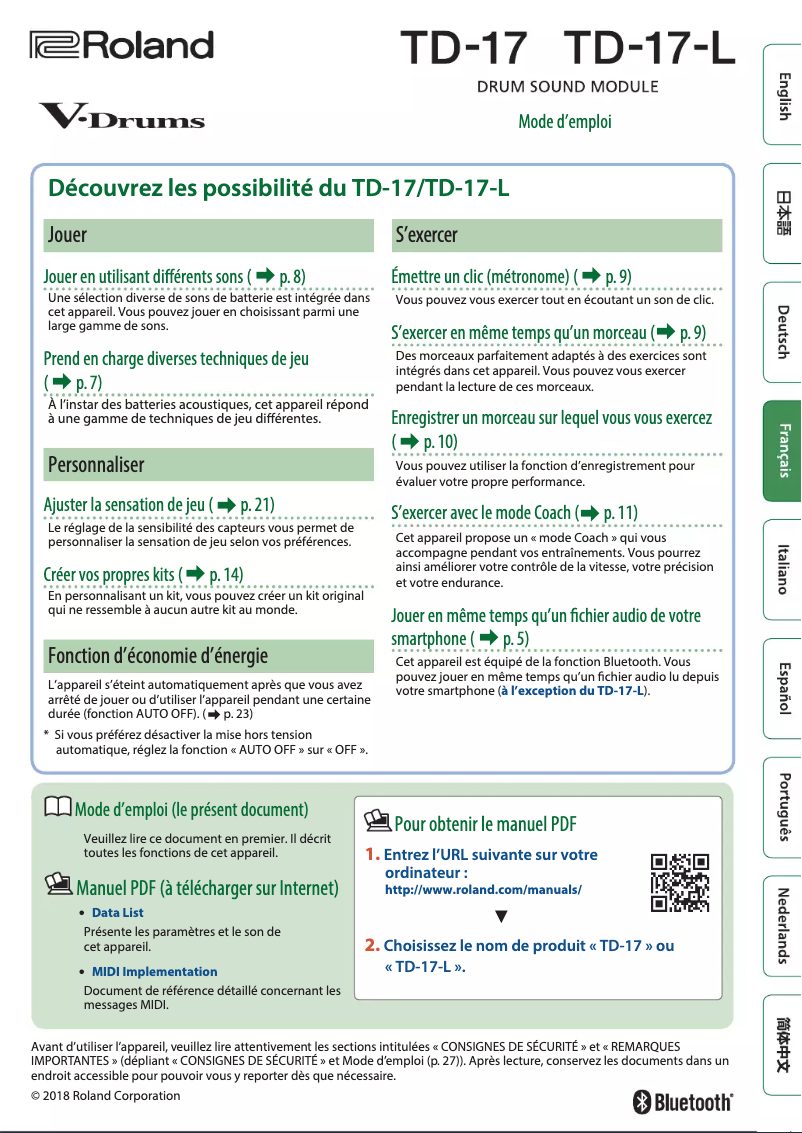 Page n°1 - Manuel utilisateur Roland TD-17KV