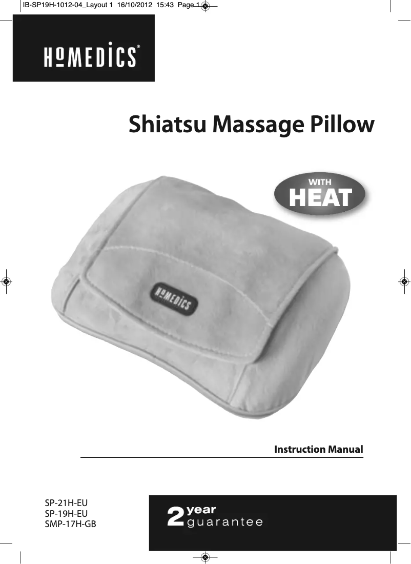 Image de la première page du manuel de l'appareil Shiatsu Massage Pillow SP-39H