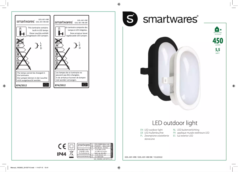 Page n°1 - Manuel utilisateur Smartwares GOL-001-B