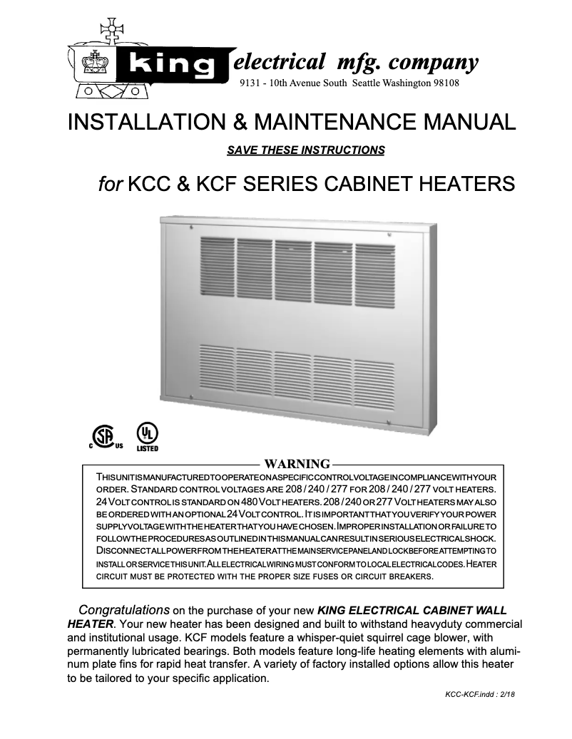 Page n°1 - Manuel utilisateur King KCF4-2450-3-S-TP