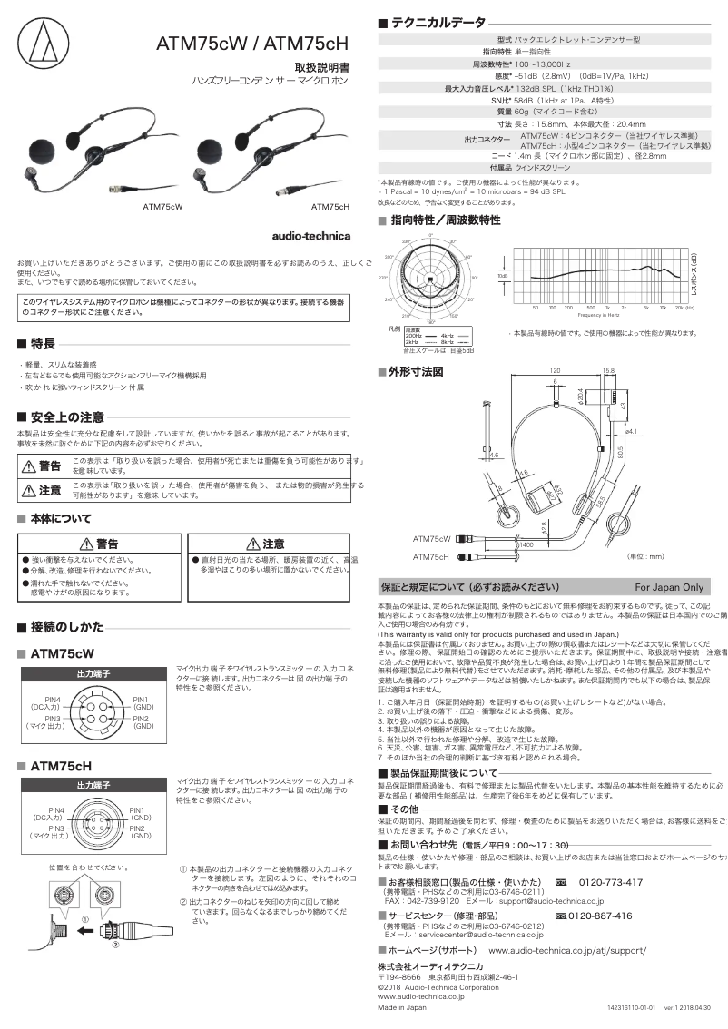Page n°1 - Manuel utilisateur Audio-Technica ATM75cW