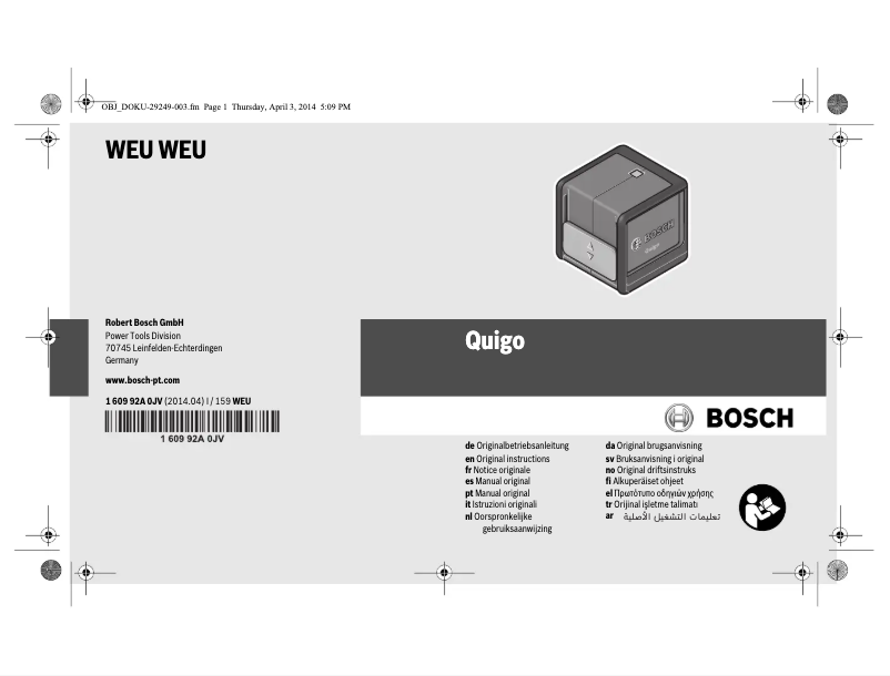 Image de la première page du manuel de l'appareil Quigo II