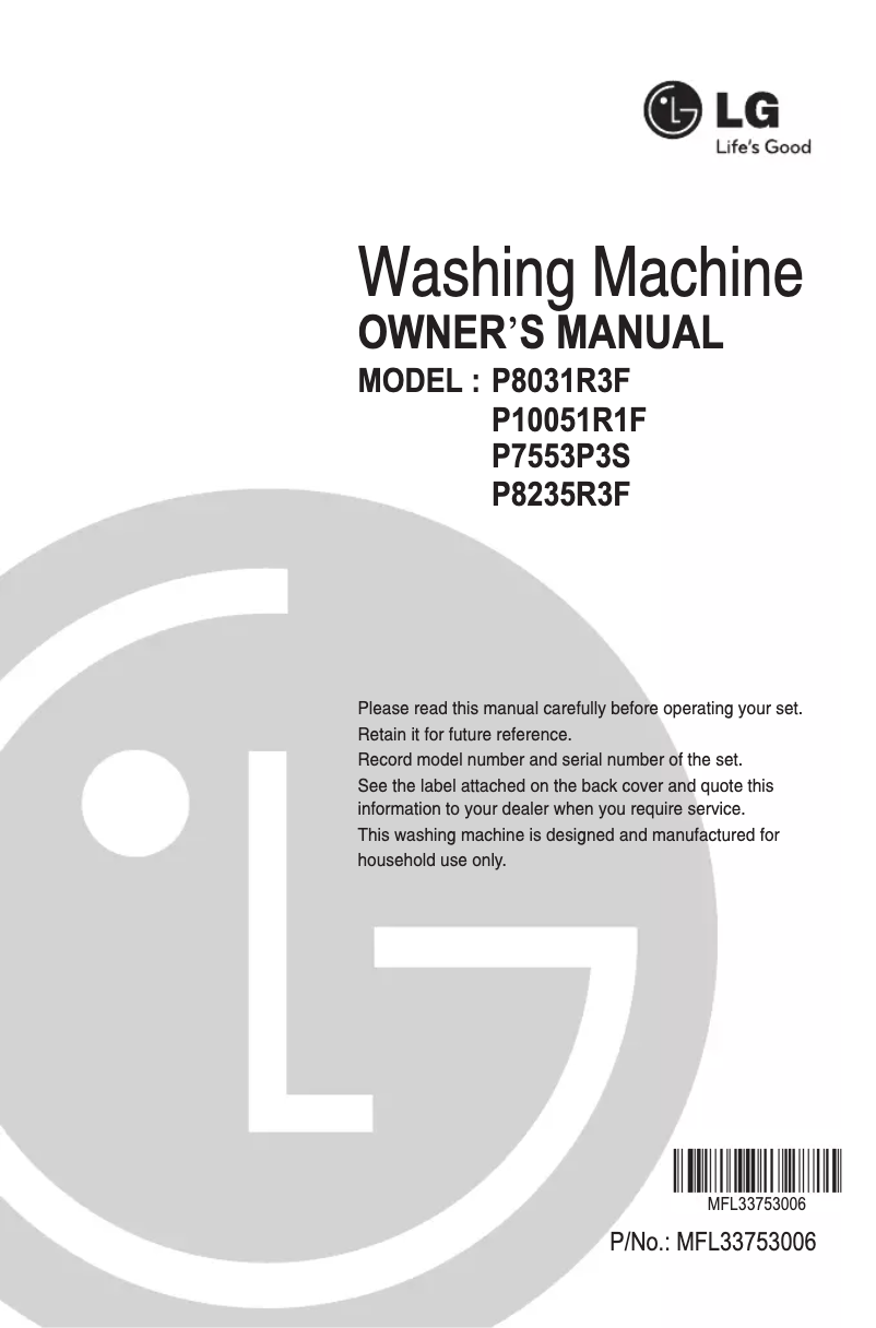 Page n°1 - Manuel utilisateur LG P8235R3F