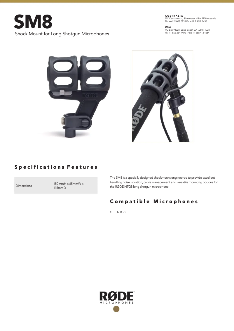 Page n°1 - Manuel utilisateur Røde SM8