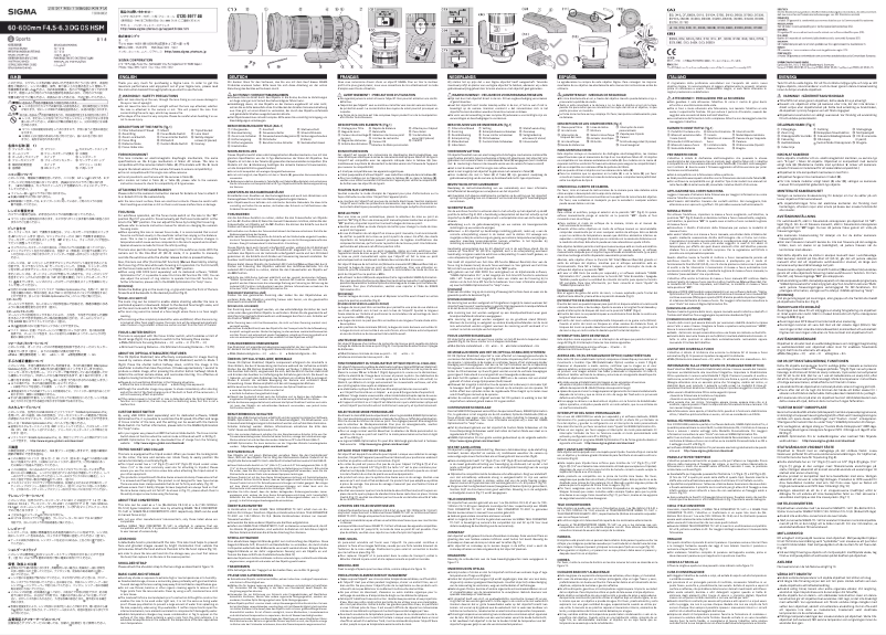 Imagen de la primera página del manual del dispositivo 60-600mm f/4.5-6.3 DG OS HSM S Nikon F