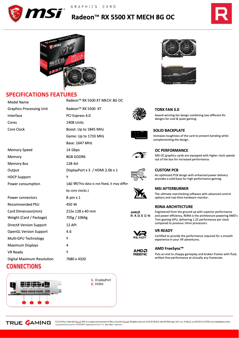 First page image of the manual for Radeon RX 5500 XT