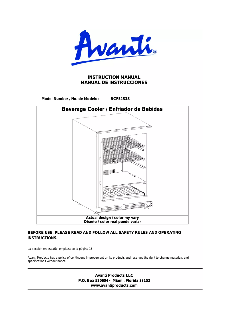 Page 1 de la notice Guide d'installation Avanti BCF54S3S