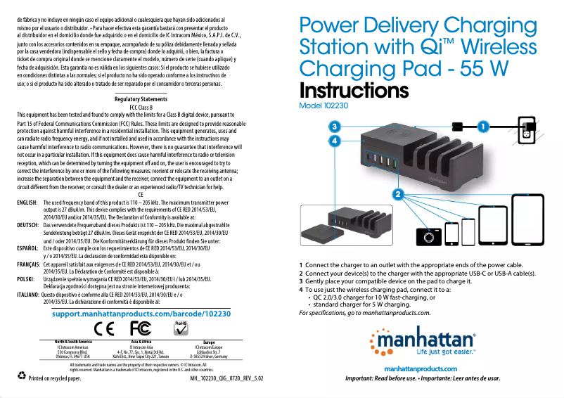 Page 1 de la notice Manuel utilisateur Manhattan 102230