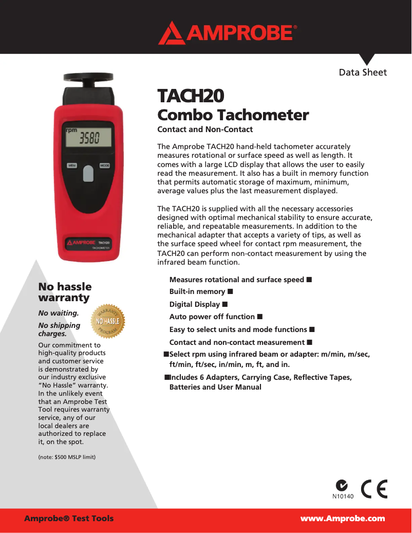 Page n°1 - Fiche technique Amprobe TACH-20