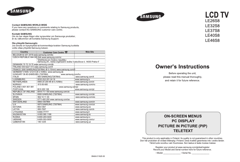 Page 1 de la notice Manuel utilisateur Samsung LE32S86BC