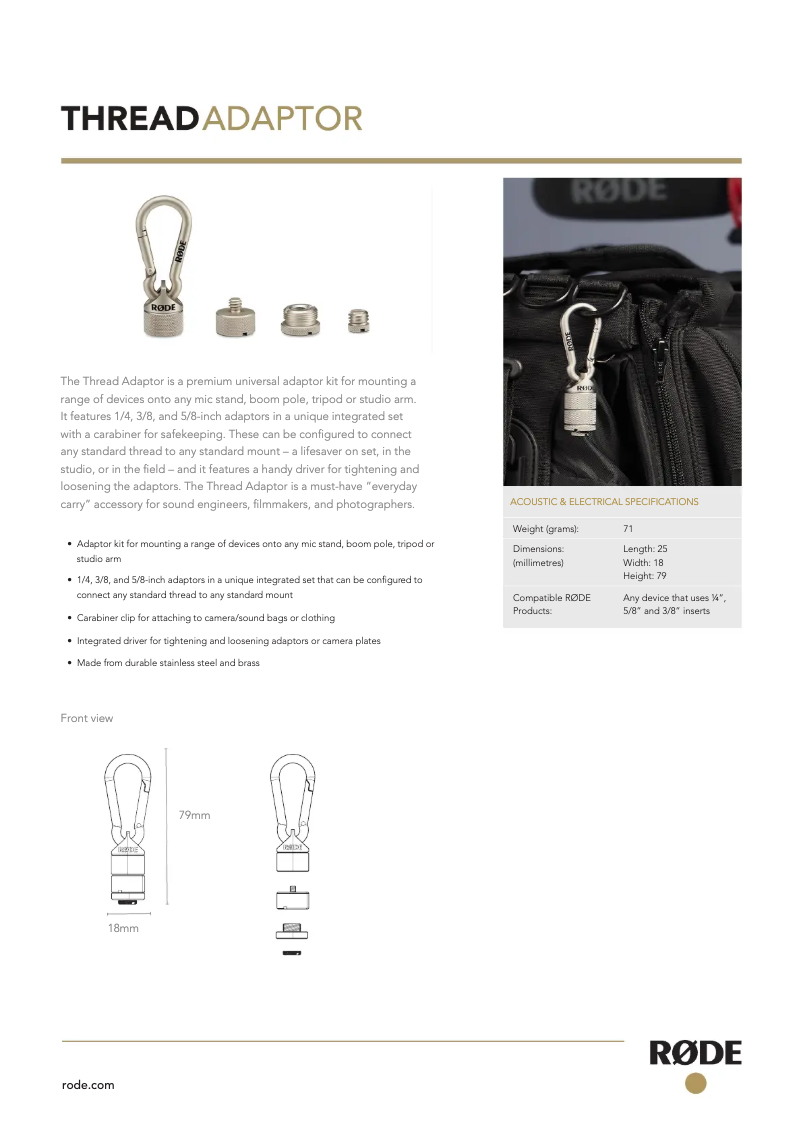 Page 1 of the manual User Manual Røde Thread Adaptor