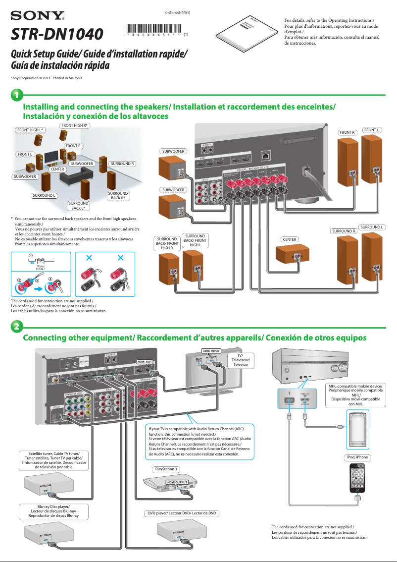Page n°1 - Guide d'installation Sony STR-DN1040