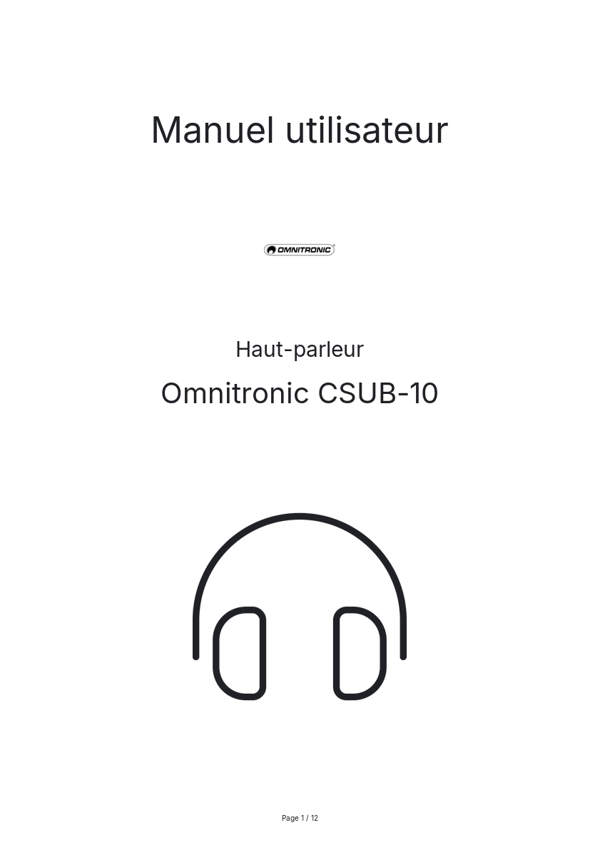 Page n°1 - Manuel utilisateur Omnitronic CSUB-10
