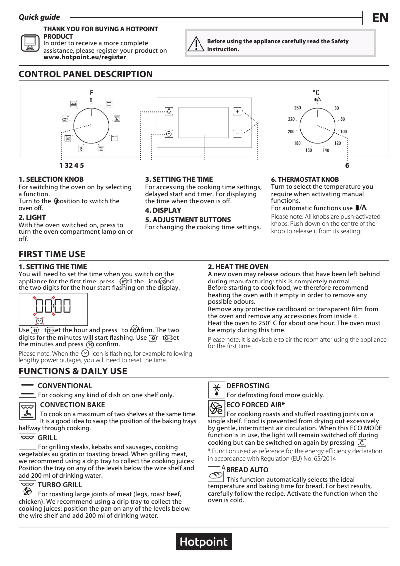 Page 1 de la notice Manuel utilisateur Hotpoint SA2 544 C IX