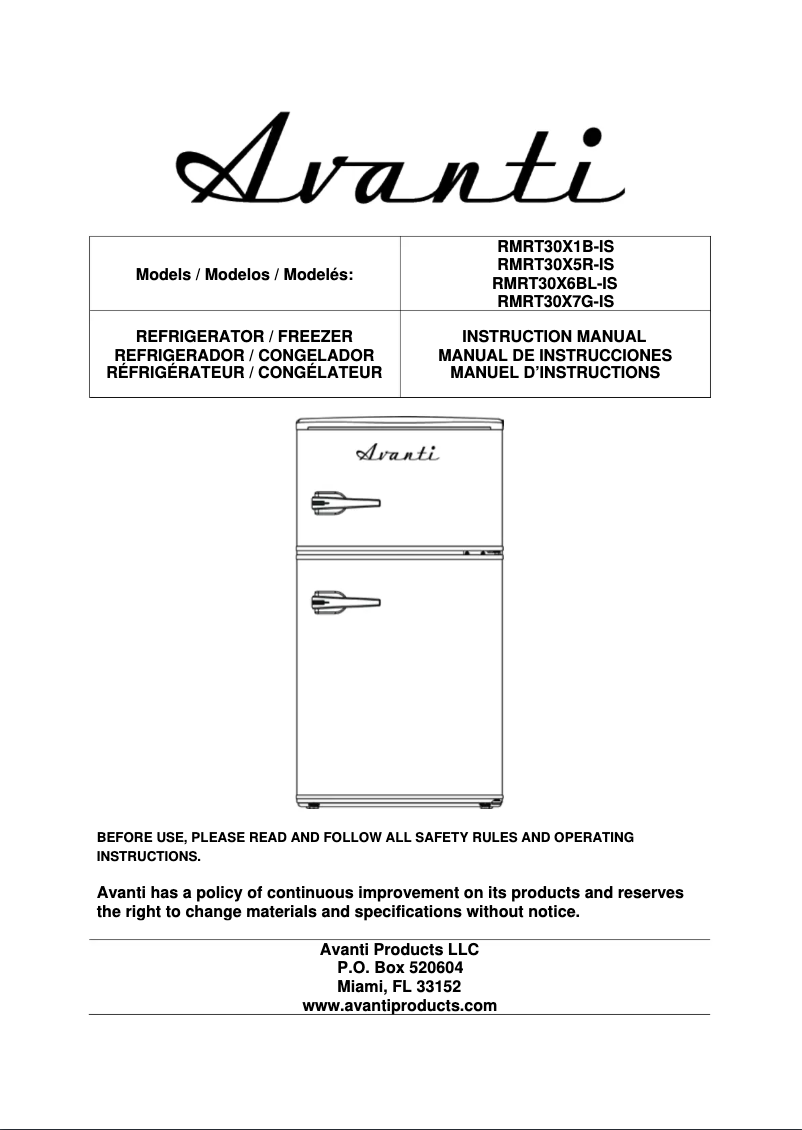 Page n°1 - Manuel utilisateur Avanti RMRT30X1B-IS