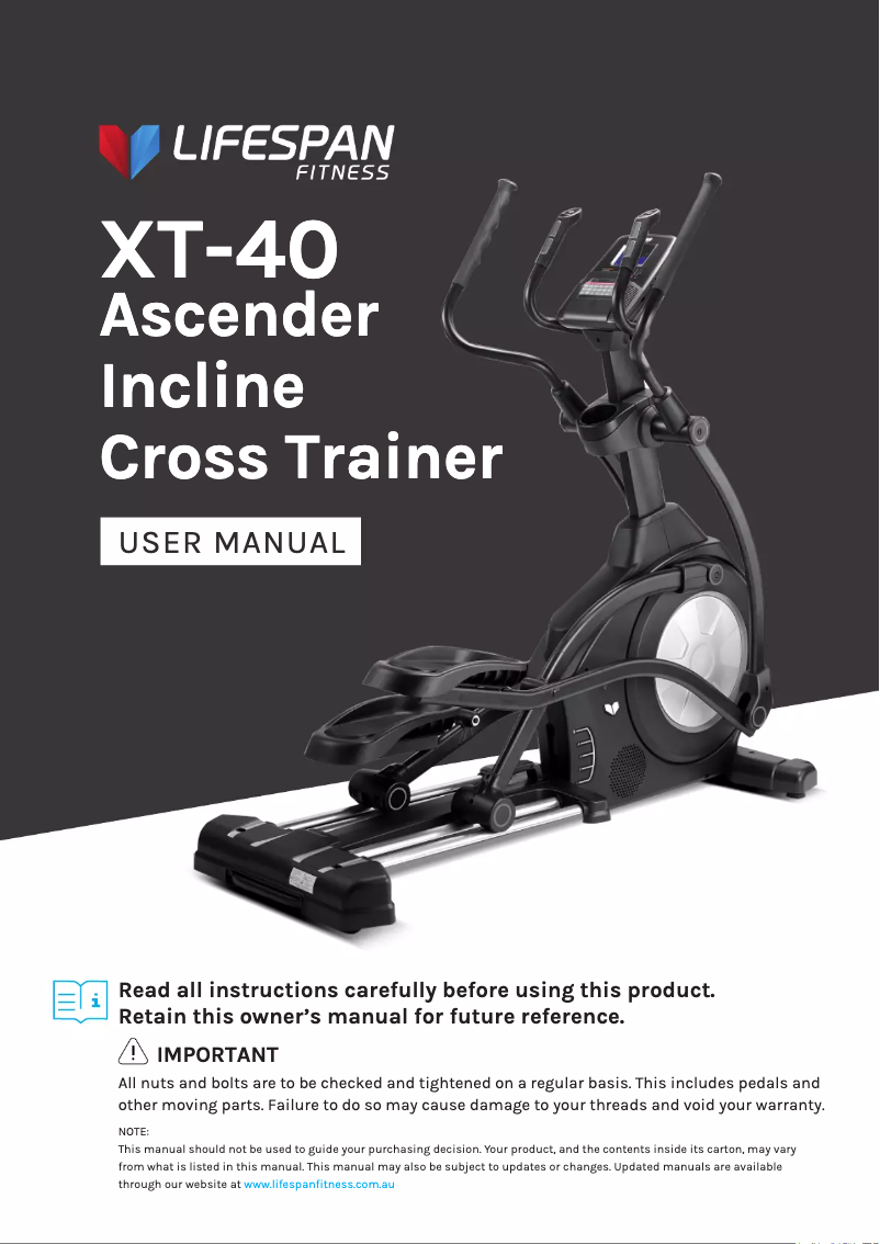 Page 1 de la notice Manuel utilisateur LifeSpan XT-40