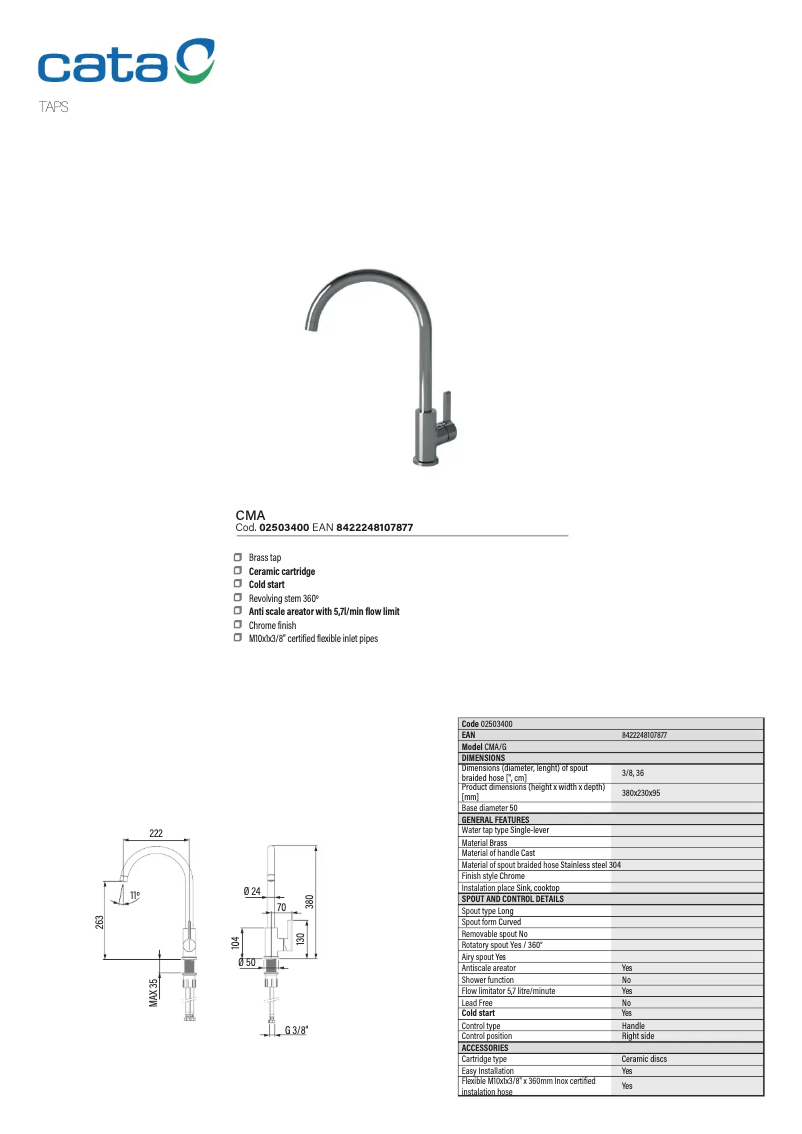 Page 1 de la notice Manuel utilisateur CATA CMA