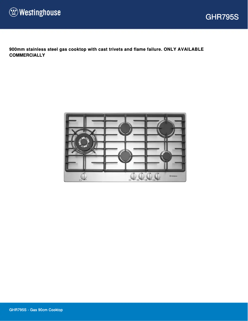 Page 1 de la notice Fiche technique Westinghouse GHR795S
