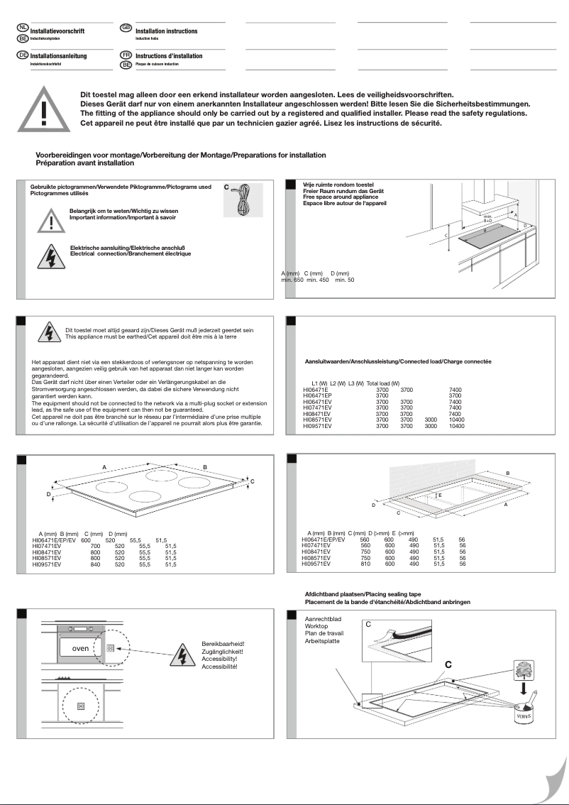 Page n°1 - Guide d'installation Atag HI08471EV