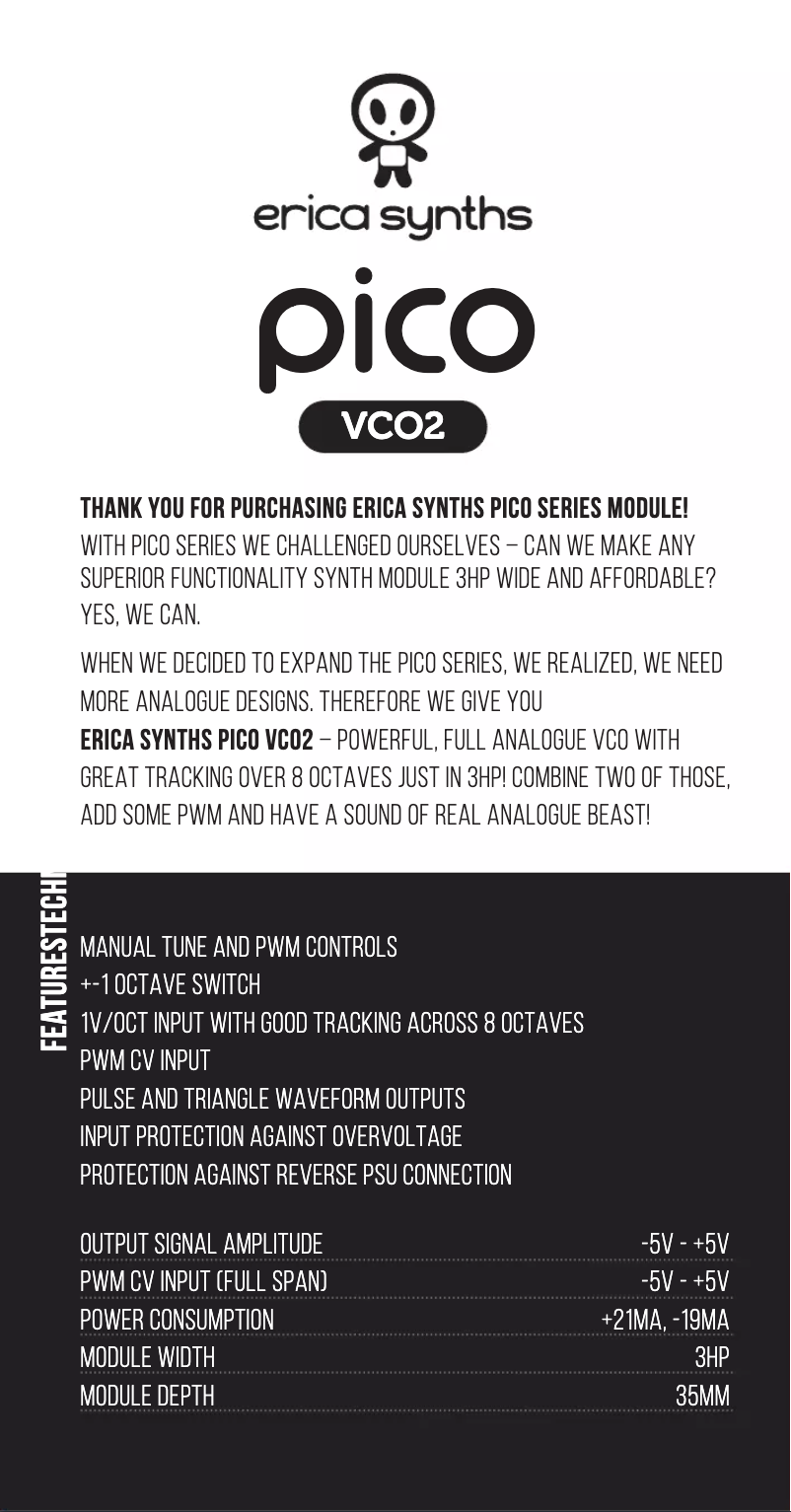 Page 1 de la notice Manuel utilisateur Erica Synths Pico VCO2