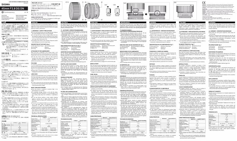 Page 1 de la notice Manuel utilisateur Sigma 45mm F2.8 DG DN