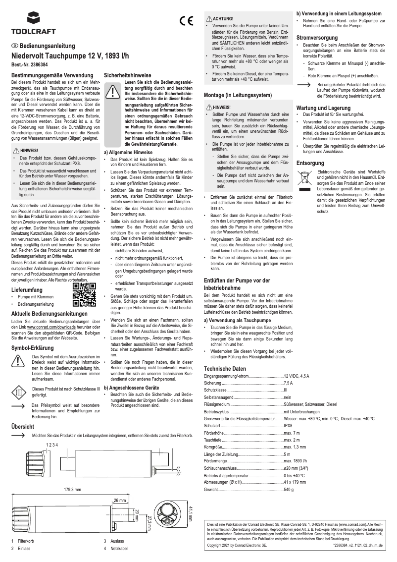 Page 1 de la notice Manuel utilisateur Toolcraft TO-7159152