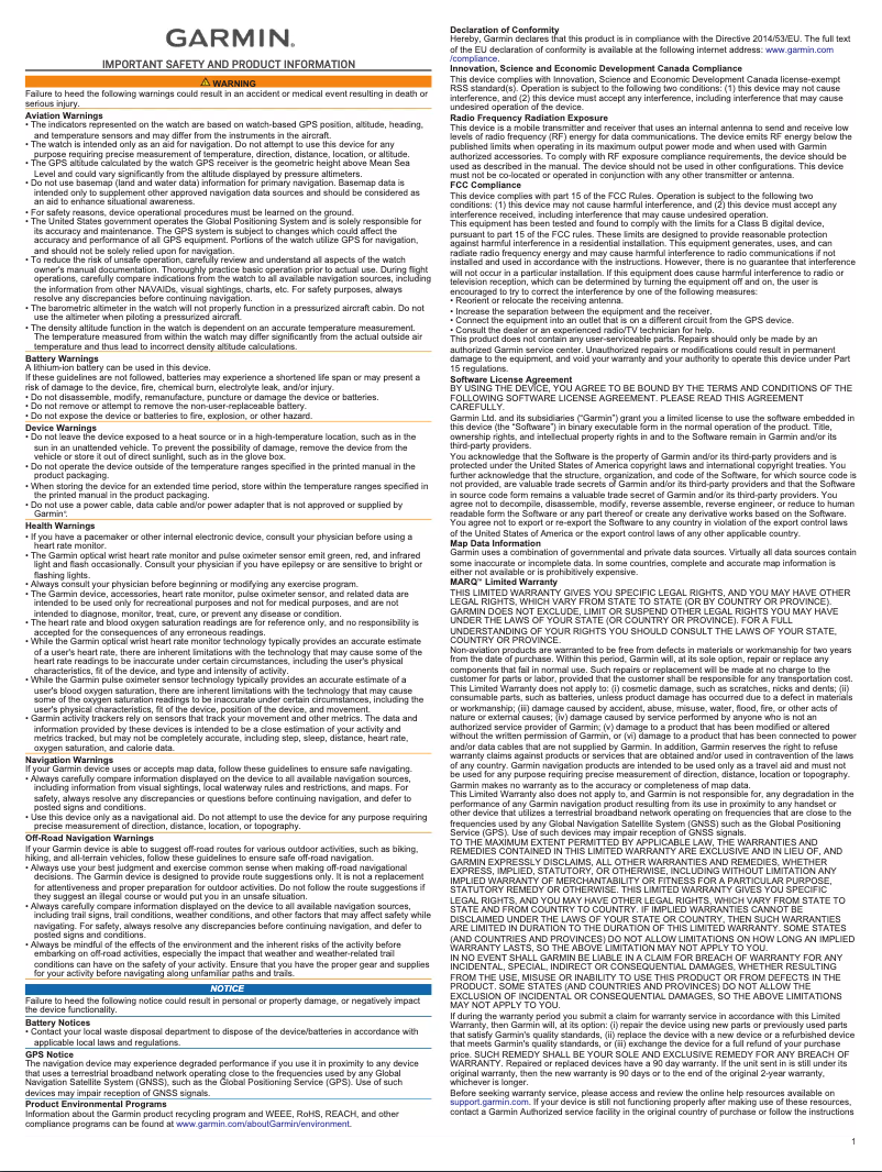 Page 1 de la notice Fiche technique Garmin MARQ Aviator