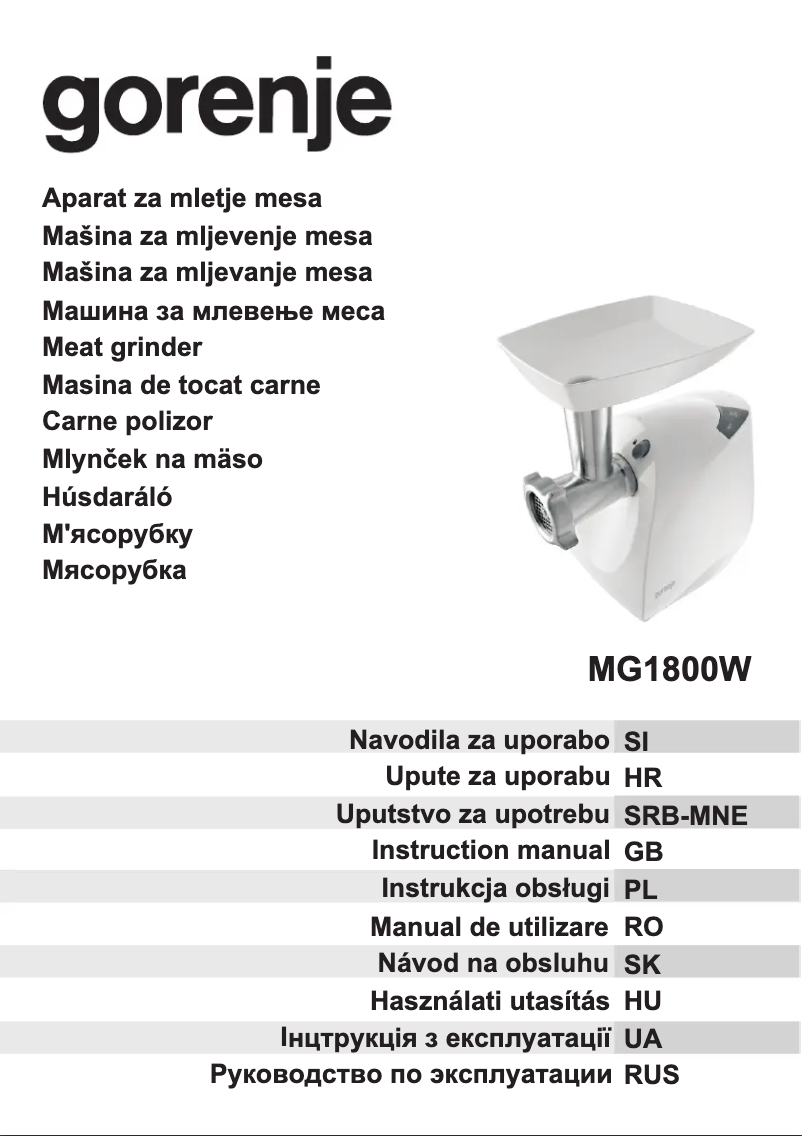 Page n°1 - Manuel utilisateur Gorenje MG1800W
