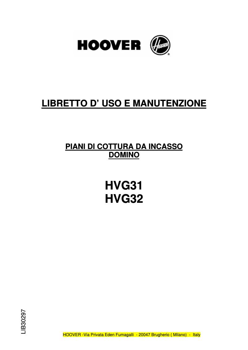 Page n°1 - Manuel utilisateur Hoover HVG 32