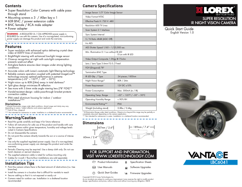 Image de la première page du manuel de l'appareil Vantage LBC6041