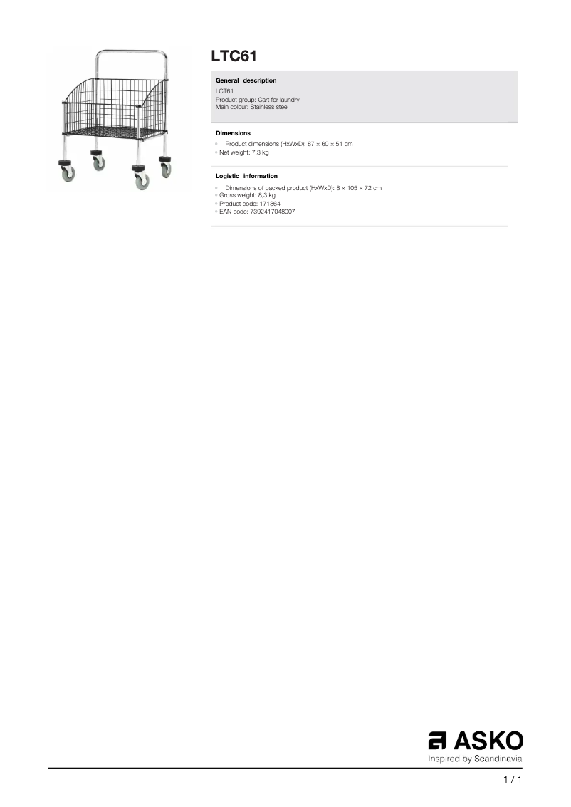 Page 1 de la notice Manuel utilisateur Asko LCT61
