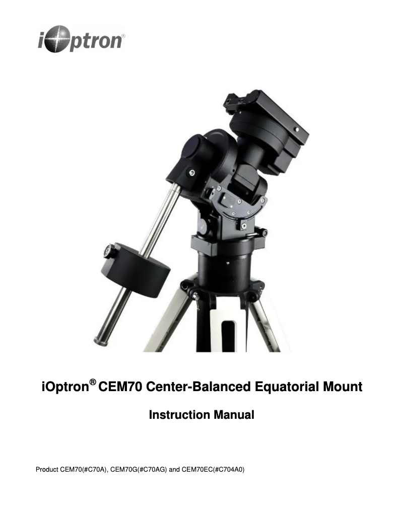 Page n°1 - Manuel utilisateur iOptron CEM70