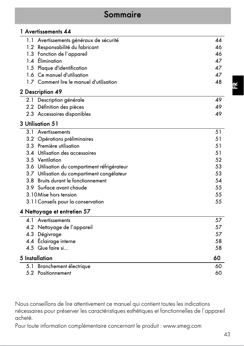 Página 1 del manual Manual de usuario Smeg FAB30LWH5