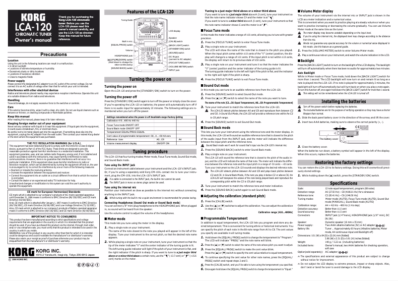 Page n°1 - Manuel utilisateur Korg LCA-120