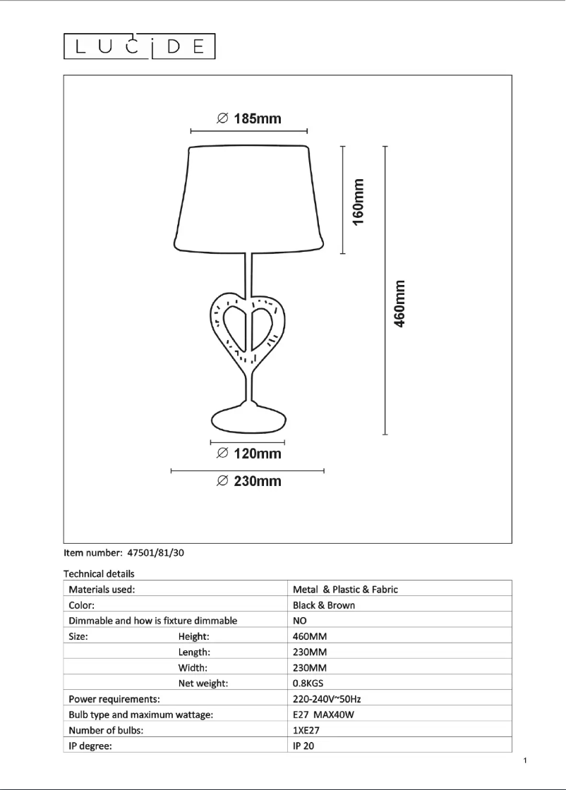 Page 1 de la notice Manuel utilisateur Lucide Shirly 47501/81/30