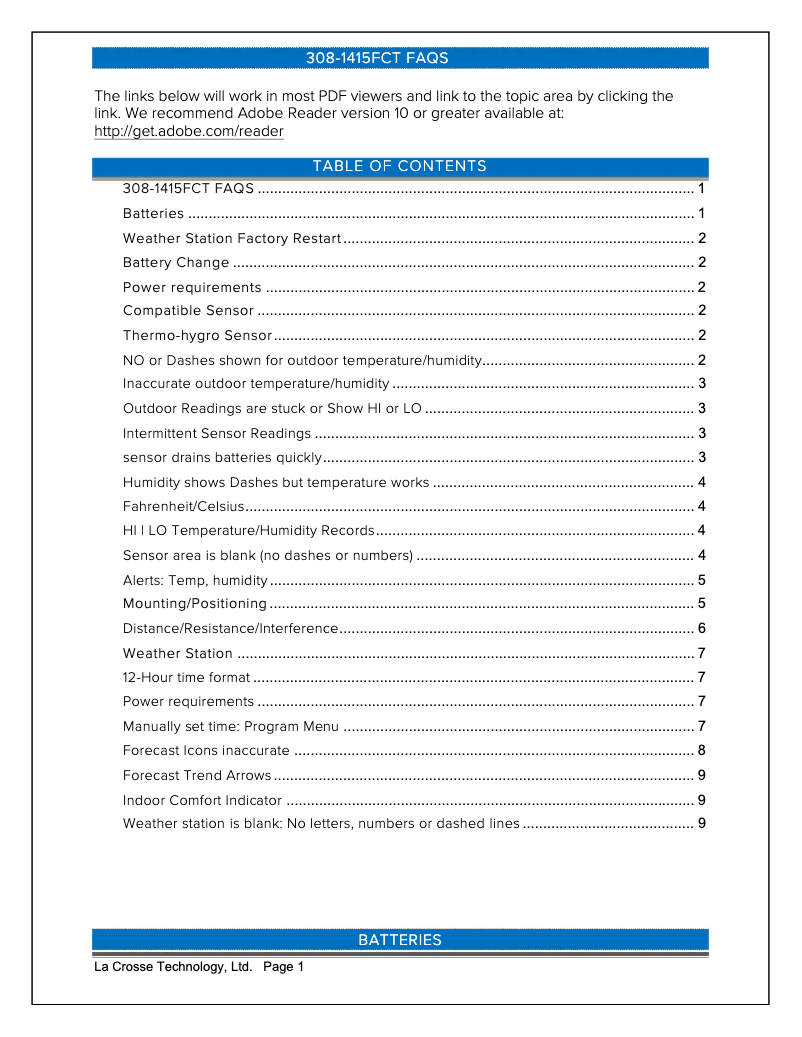 Page n°1 - FAQ La Crosse Technology 308-1415FCT