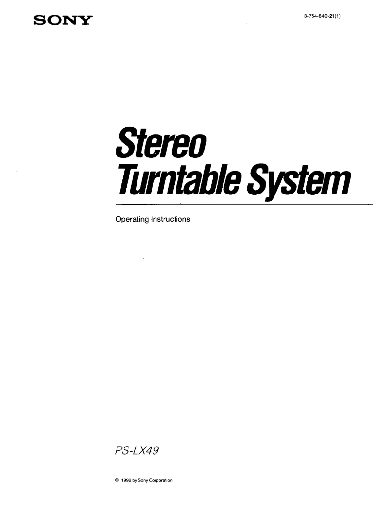 Page n°1 - Manuel utilisateur Sony PS-LX49
