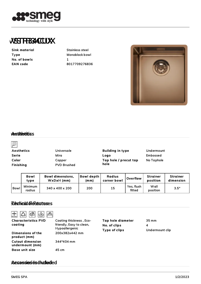 Page 1 de la notice Brochure Smeg VSTR34CUX